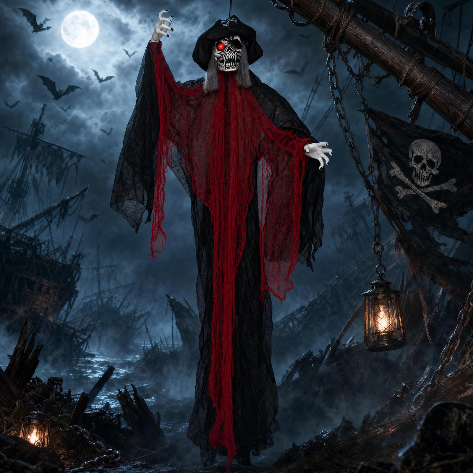 Tangkula 9.4 FT Animated Halloween Hanging Pirate with Glowing Eyes